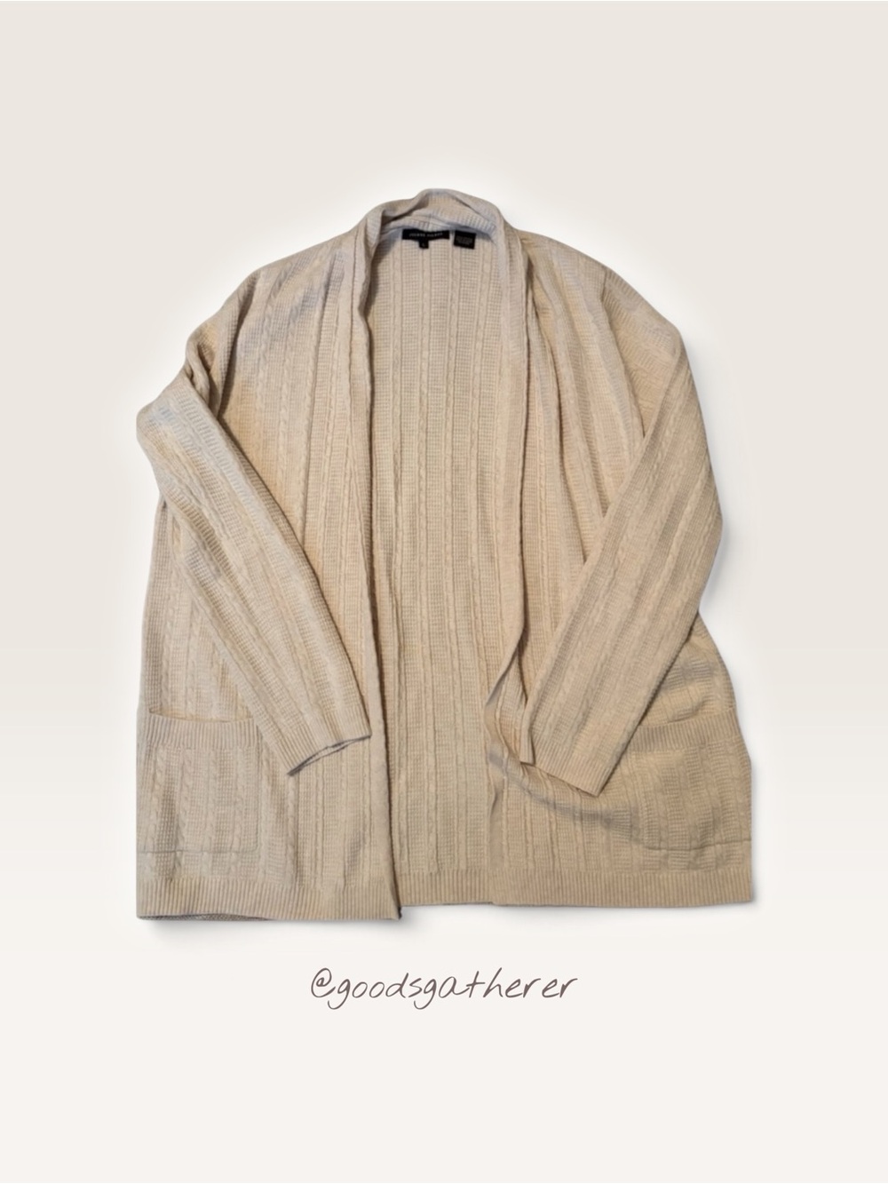 Jeanne Pierre Women’s L Cream 100% Cotton Cable Knit Open Front Cardigan